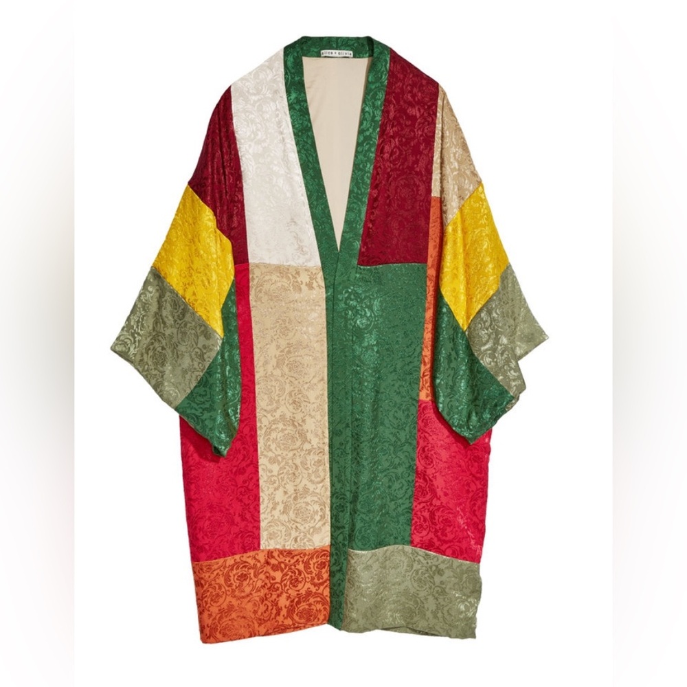 NWT Alice + Olivia Lupe Long Patchwork Jacquard Kimono XS